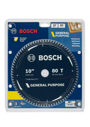 General purpose circular saw blade 10 inch 80 teeth Bosch 10″ 80T general purpose saw blade.