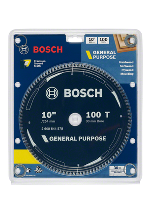 General purpose circular saw blade 10 inch 100 teeth Bosch 10″ 100 teeth general purpose saw blade.
