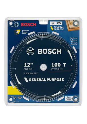 General purpose circular saw blade 12 inch 100 teeth Bosch 12″ 100T general purpose saw blade.