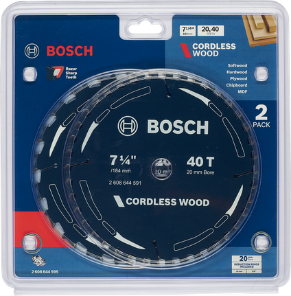 Bosch cordless wood saw blade set 7 1/4″ 20, 40 teeth.