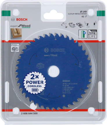 Expert for Wood Circular Saw Blade for Cordless Saws 140x1.8/1.3x20 T42 Bosch Expert for Wood 140×1.8×20 T42 saw blade.