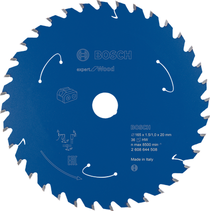 Expert for Wood Circular Saw Blade for Cordless Saws 165x1.5/1x20 T36 Bosch Expert for Wood circular saw blade 165mm 36T.