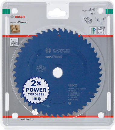 Expert for Wood Circular Saw Blade for Cordless Saws 184x1.6/1x20 T48 Bosch Expert for Wood 184×20 T48 saw blade.