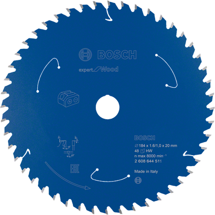 Expert for Wood Circular Saw Blade for Cordless Saws 184x1.6/1x20 T48 Bosch Expert for Wood circular saw blade 184mm 48T.