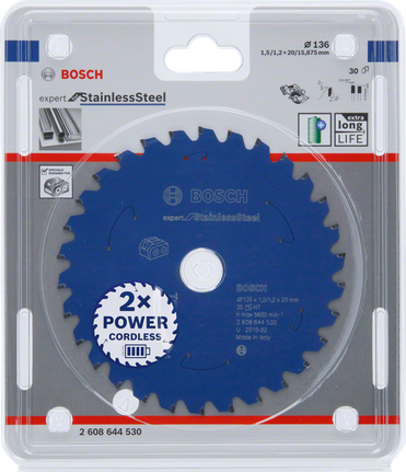 Expert for Stainless Steel Circular Saw Blade for Cordless Saws 136x1.5/1.2x20 T30 Bosch stainless steel circular saw blade 136×1.5×20 T30.