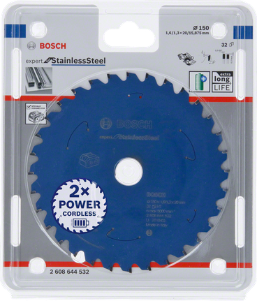 Expert for Stainless Steel Circular Saw Blade for Cordless Saws 150x1.6/1.3x20 T32 Bosch expert stainless steel circular saw blade 150×1.6/1.3×20 T32.