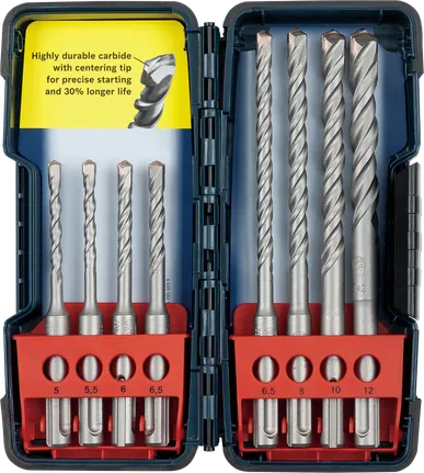 Bosch carbide drill bit set with centering tip in case.