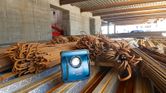 Rebar stacks with work light.