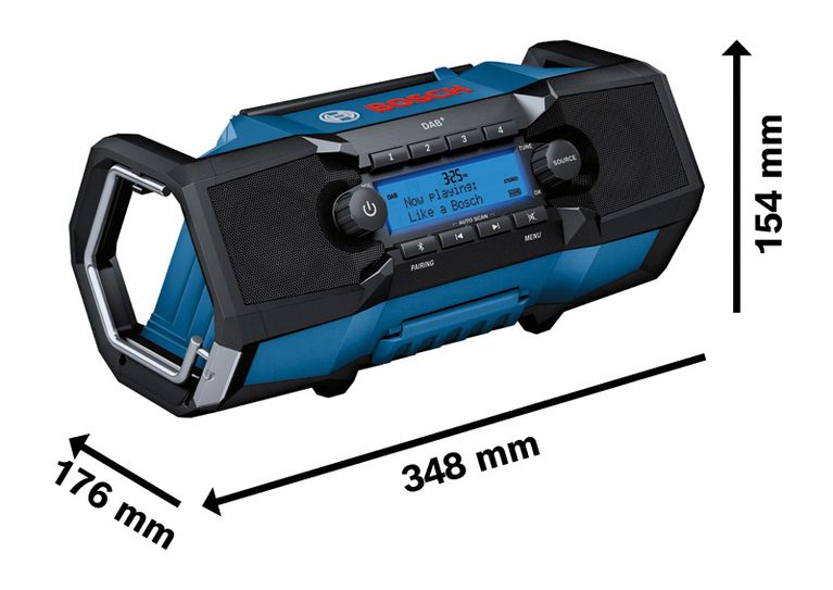 Bosch GPB 18V-2 SC radio, compact design with FM and DAB+.