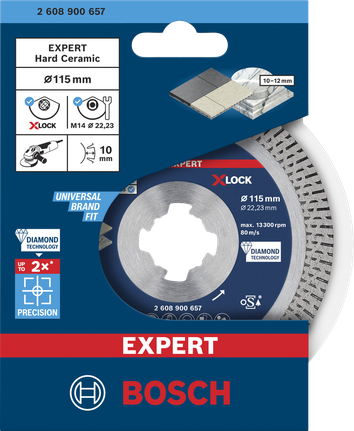 EXPERT HardCeramic X-LOCK Diamond Cutting Disc 115 x 22.23 x 1.4 x 10 mm Bosch EXPERT HardCeramic X-LOCK diamond cutting disc 115×22.23×1.4×10 mm.