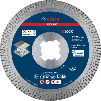 EXPERT HardCeramic X-LOCK Diamond Cutting Disc 125 x 22.23 x 1.4 x 10 mm Bosch EXPERT HardCeramic X-LOCK diamond cutting disc 125mm.