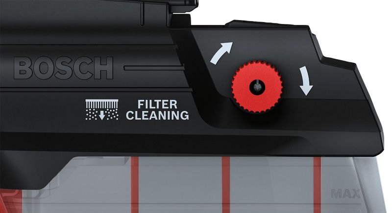 Bosch GDE 28 D dust extractor with filter cleaning knob.