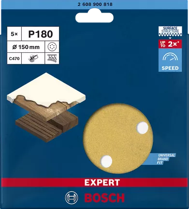 EXPERT C470 Sandpaper with 6 holes for Random Orbital Sanders 150 mm, G 180 5-pc EXPERT C470 Sandpaper with 6 holes for Random Orbital Sanders 150 mm, G 180 5-pc