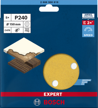 EXPERT C470 Sandpaper with 6 holes for Random Orbital Sanders 150 mm, G 240 5-pc EXPERT C470 Sandpaper with 6 holes for Random Orbital Sanders 150 mm, G 240 5-pc