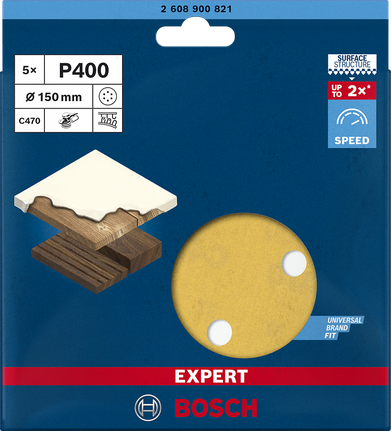 EXPERT C470 Sandpaper with 6 holes for Random Orbital Sanders 150 mm, G 400 5-pc EXPERT C470 Sandpaper with 6 holes for Random Orbital Sanders 150 mm, G 400 5-pc