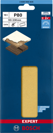 EXPERT C470 Sandpaper with 8 holes for Orbital Sanders 93 x 230 mm, G 80 10-pc EXPERT C470 Sandpaper with 8 holes for Orbital Sanders 93 x 230 mm, G 80 10-pc