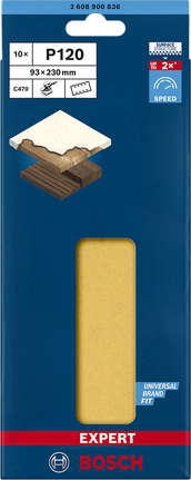 EXPERT C470 Sandpaper with 8 holes for Orbital Sanders 93 x 230 mm, G 120 10-pc EXPERT C470 Sandpaper with 8 holes for Orbital Sanders 93 x 230 mm, G 120 10-pc