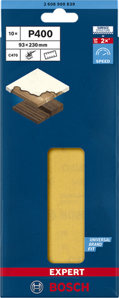 EXPERT C470 Sandpaper with 8 holes for Orbital Sanders 93 x 230 mm, G 400 10-pc EXPERT C470 Sandpaper with 8 holes for Orbital Sanders 93 x 230 mm, G 400 10-pc