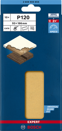 EXPERT C470 Sandpaper with 8 holes for Orbital Sanders 93 x 186 mm, G 120 10-pc EXPERT C470 Sandpaper with 8 holes for Orbital Sanders 93 x 186 mm, G 120 10-pc