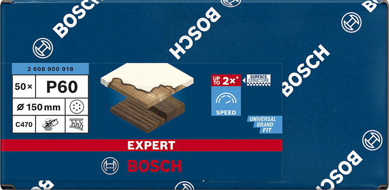 EXPERT C470 Sandpaper with 6 holes for Random Orbital Sanders 150 mm, G 60 50-pc EXPERT C470 Sandpaper with 6 holes for Random Orbital Sanders 150 mm, G 60 50-pc