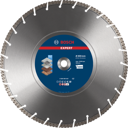 EXPERT MultiMaterial Diamond Cutting Disc 400 x 20/25.40 x 3.3 x 12 mm Bosch EXPERT MultiMaterial diamond cutting disc 400mm.