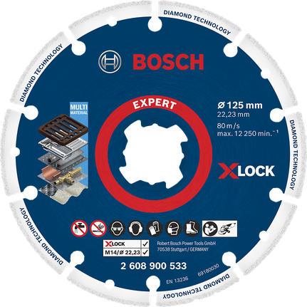 EXPERT Diamond Metal Wheel X-LOCK Cutting Disc 125 x 22.23 mm Bosch Expert X-LOCK diamond cutting disc for multi material.