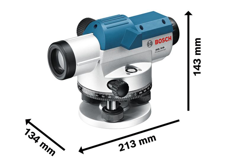 Bosch GOL 32 D optical level with dimensional measurements.