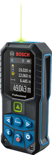 Bosch GLM 50-27 CG laser measure with display screen.