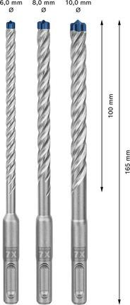 EXPERT SDS plus-7X Hammer Drill Bit Set 6/8/10 mm 3-pc Bosch EXPERT SDS plus-7X hammer drill bit set 3-piece.
