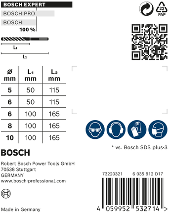 EXPERT SDS plus-7X Hammer Drill Bit Set 5/6/6/8/10 mm 5-pc Bosch EXPERT SDS plus-7X drill bit set 5/6/6/8/10 mm.