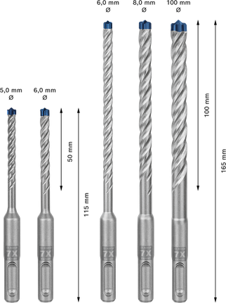 EXPERT SDS plus-7X Hammer Drill Bit Set 5/6/6/8/10 mm 5-pc Bosch EXPERT SDS plus-7X Hammer Drill Bit Set 5-pc.