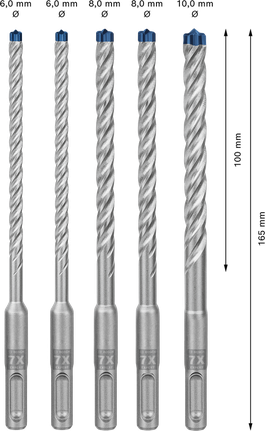 EXPERT SDS plus-7X Hammer Drill Bit Set 6/6/8/8/10 mm 5-pc Bosch EXPERT SDS plus-7X hammer drill bit set 5-piece.