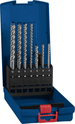 EXPERT SDS plus-7X Hammer Drill Bit Set 5/6/6/8/8/10/12 mm 7-pc Bosch SDS plus-7X hammer drill bit set 5–12 mm.
