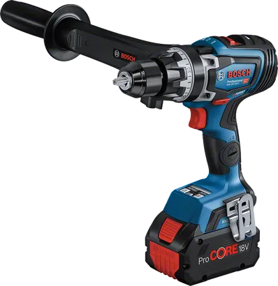 Bosch GSB 18V-150 C cordless combi drill with side handle.