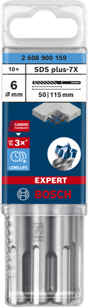 EXPERT SDS plus-7X Hammer Drill Bit 6 x 50 x 115 mm, 10-pc EXPERT SDS plus-7X Hammer Drill Bit 6 x 50 x 115 mm, 10-pc