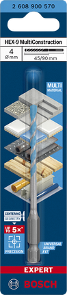 EXPERT HEX-9 MultiConstruction Drill Bit 4 x 45 x 90 mm Bosch HEX-9 MultiConstruction drill bit 4 x 45 x 90 mm.