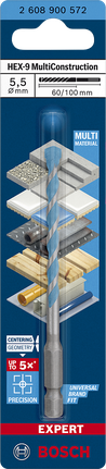 EXPERT HEX-9 MultiConstruction Drill Bit 5.5 x 60 x 100 mm Bosch EXPERT HEX-9 MultiConstruction 5.5×100 mm drill bit.