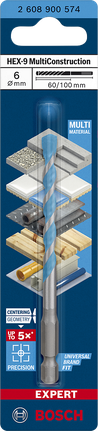 EXPERT HEX-9 MultiConstruction Drill Bit 6 x 60 x 100 mm Bosch EXPERT HEX-9 MultiConstruction drill bit 6×60×100 mm.