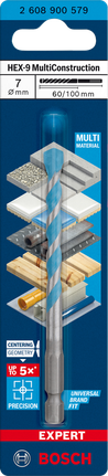 EXPERT HEX-9 Multi Construction Drill Bit 7 x 60 x 100 mm Bosch HEX-9 MultiConstruction drill bit 7×60×100 mm.