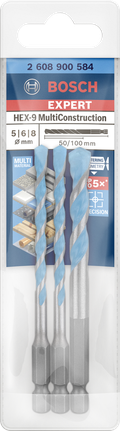 EXPERT HEX-9 MultiConstruction Drill Bit Set 5/6/8 mm 3-pc Bosch HEX-9 MultiConstruction drill bit set 5/6/8 mm.