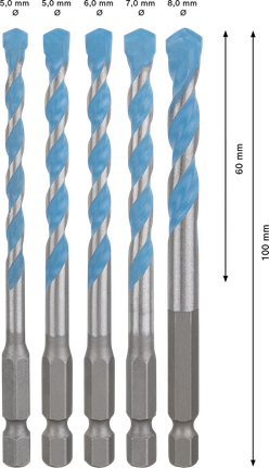 EXPERT HEX-9 MultiConstruction Drill Bit Set 5,5/6/6/7/8 mm 5-pc Bosch EXPERT HEX-9 MultiConstruction Drill Bit Set 5-pc.