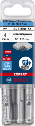 EXPERT SDS plus-7X Hammer Drill Bit 4 x 50 x 115 mm, 10-pc EXPERT SDS plus-7X Hammer Drill Bit 4 x 50 x 115 mm, 10-pc