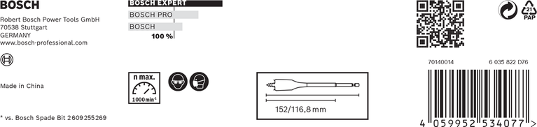 EXPERT Self Cut Speed Spade Drill Bit Set 13/16/19/20/22/25 mm 6-pc Bosch spade drill bit set 13–25 mm.