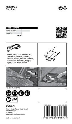 Bosch EXPERT MetalMax multitool blade 40×32 mm 5-pack.