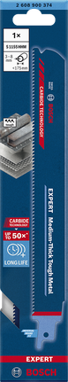 EXPERT ‘Medium-Thick Tough Metal’ S 1155 HHM Reciprocating Saw Blade 1-pc Bosch S 1155 HHM reciprocating saw blade medium-thick tough metal.