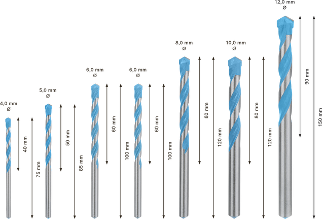 EXPERT MultiConstruction CYL-9 Drill Bit Set 4/5/6/6/8/10/12 mm 7-pc Bosch EXPERT MultiConstruction CYL-9 drill bit set 7-piece.