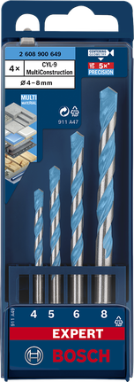 EXPERT MultiConstruction CYL-9 Drill Bit Set 4/5/6/8 mm 4-pc Bosch EXPERT MultiConstruction drill bit set 4/5/6/8 mm.