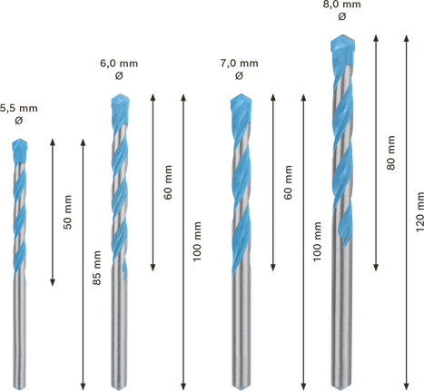 EXPERT MultiConstruction CYL-9 Drill Bit Set 5.5/6/7/8 mm 4-pc Bosch EXPERT MultiConstruction CYL-9 Drill Bit Set 4-piece.