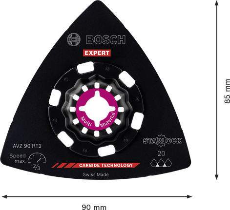 EXPERT Sanding Plate AVZ 90 RT2 Multitool Blade 90 mm Bosch EXPERT AVZ 90 RT2 carbide sanding plate 90 mm.
