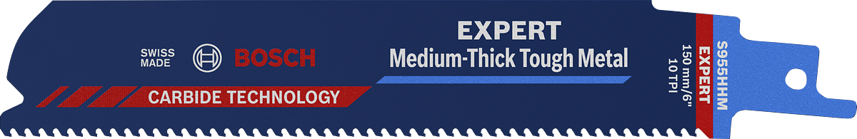 Bosch EXPERT Medium-Thick Tough Metal reciprocating saw blade.